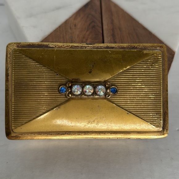 Estate Brass Jewelry Velvet Lined Casket with Gem Accents - Picture 10 of 10